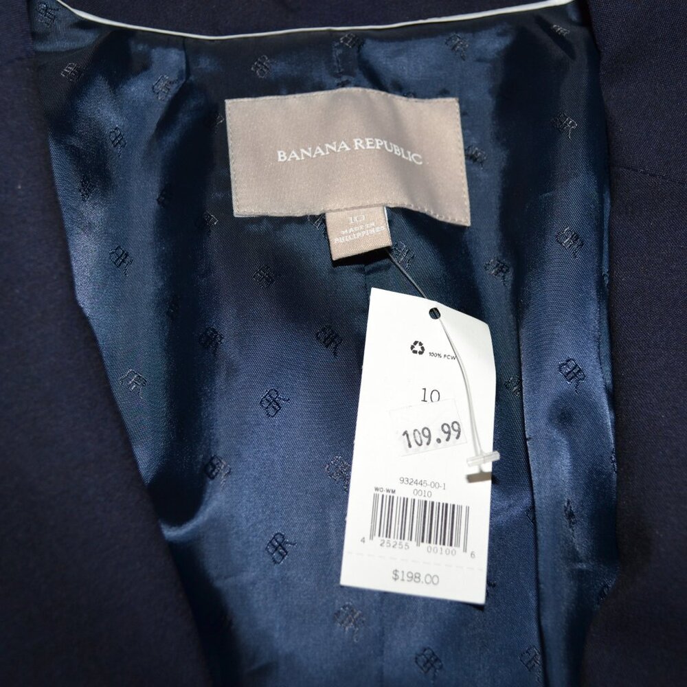 Banana Republic NWT Navy Blue Puff sleeve lightweight wool blend Blazer, sz 10 - Picture 13 of 14